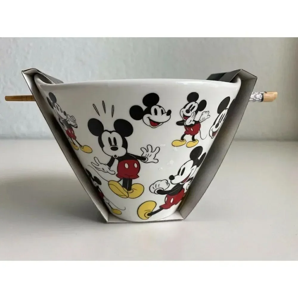 Disney Classic Mickey Mouse Poses‎ Ramen Noodle Bowl With Chopsticks NWT